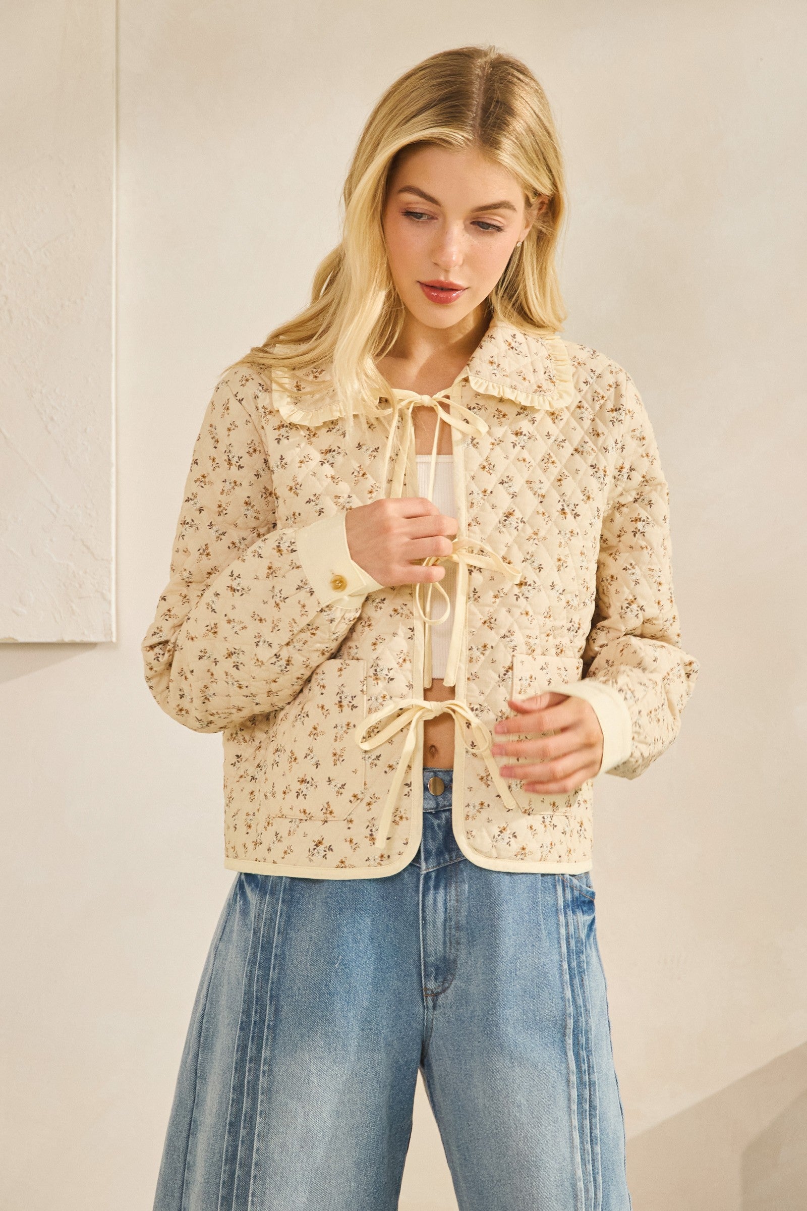 Zoey Quilted Ruffled Collar String Jacket