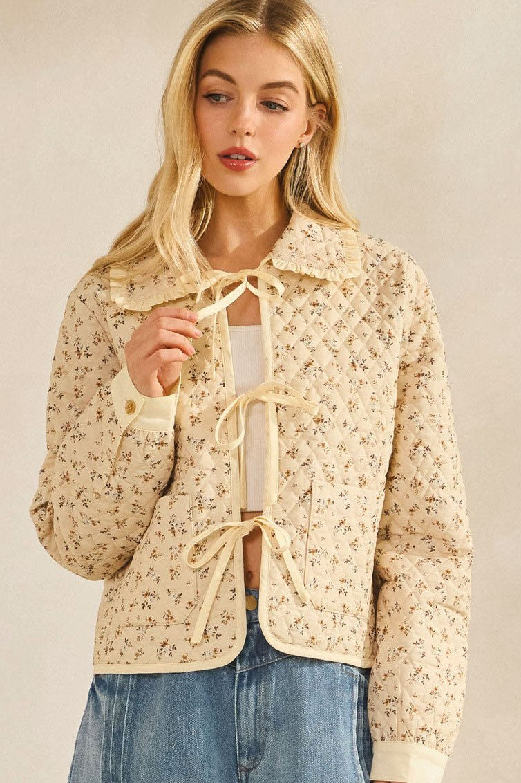 Zoey Quilted Ruffled Collar String Jacket