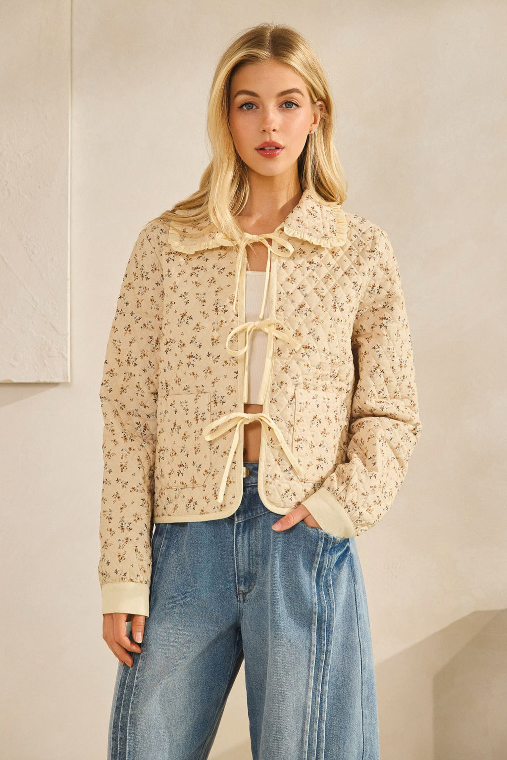 Zoey Quilted Ruffled Collar String Jacket